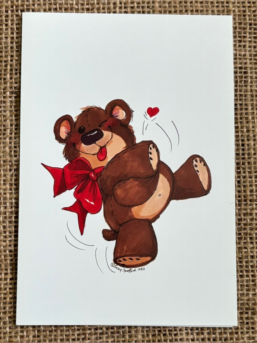 Suzy’s Zoo Teddy Bear with Red Bow Get Well Soon Card Cute Twee Framable